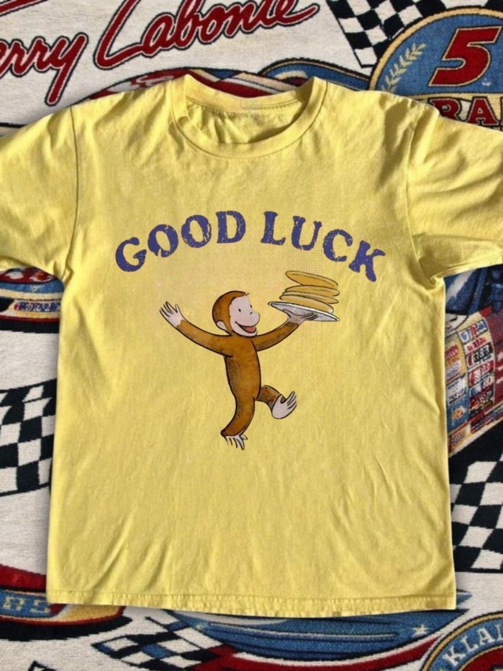 Gildan Yellow Curious George "Good Luck" Graphic Tee